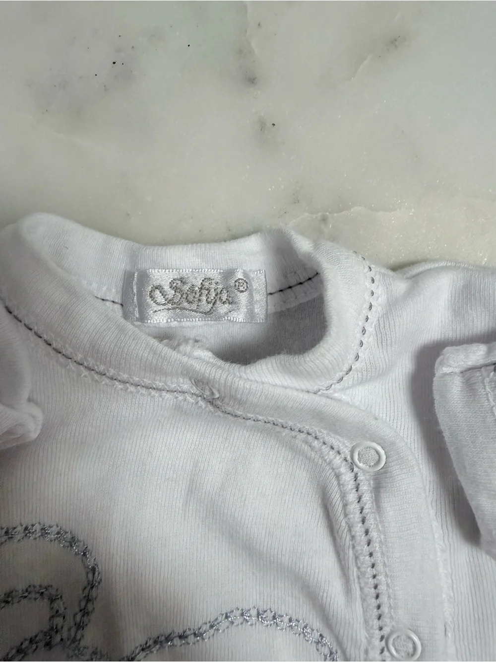 White Baby Footed One-Piece with Bunny Applique